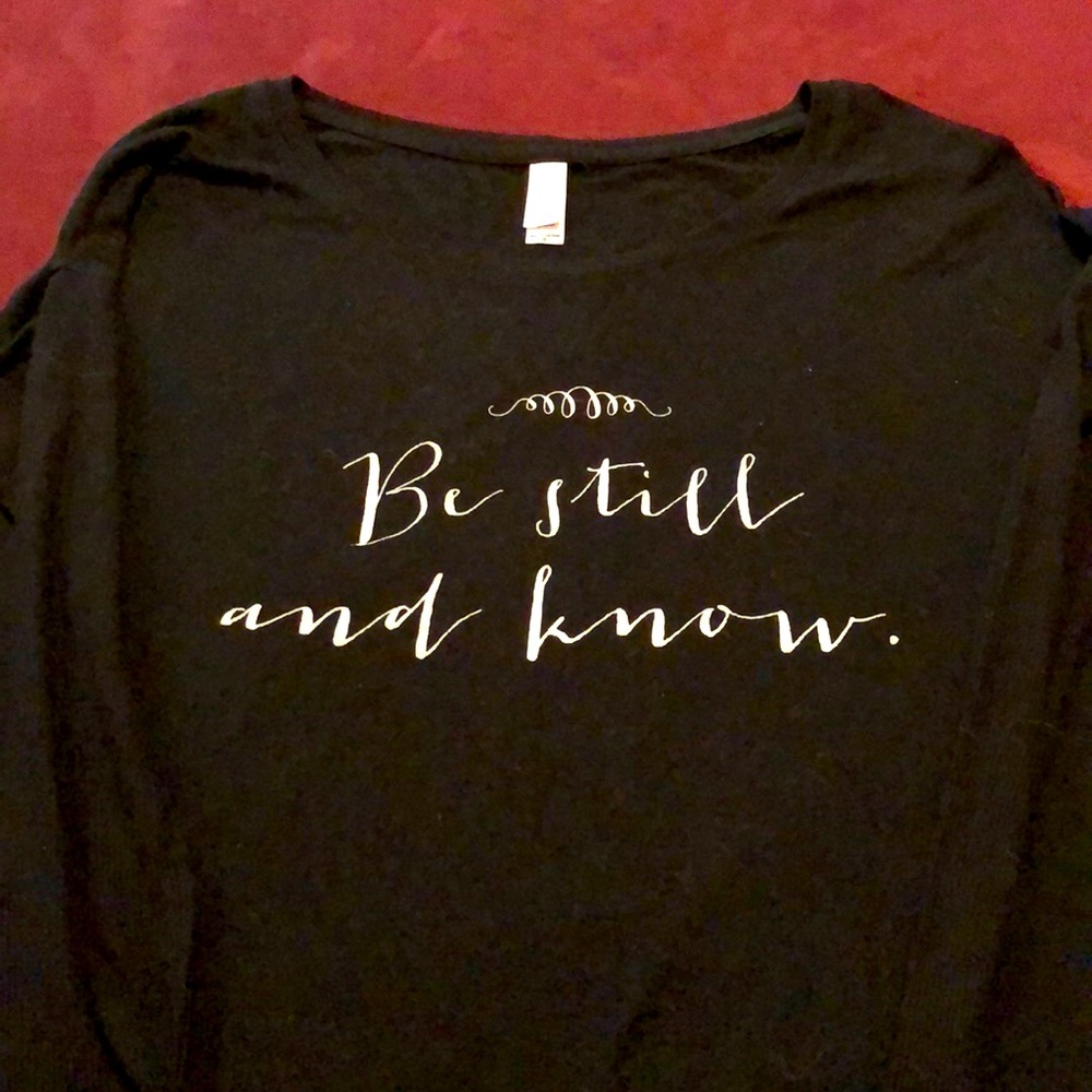 Women’s “Be Still and Know” long sleeve black shirt. Excellent condition Small - Picture 1 of 2